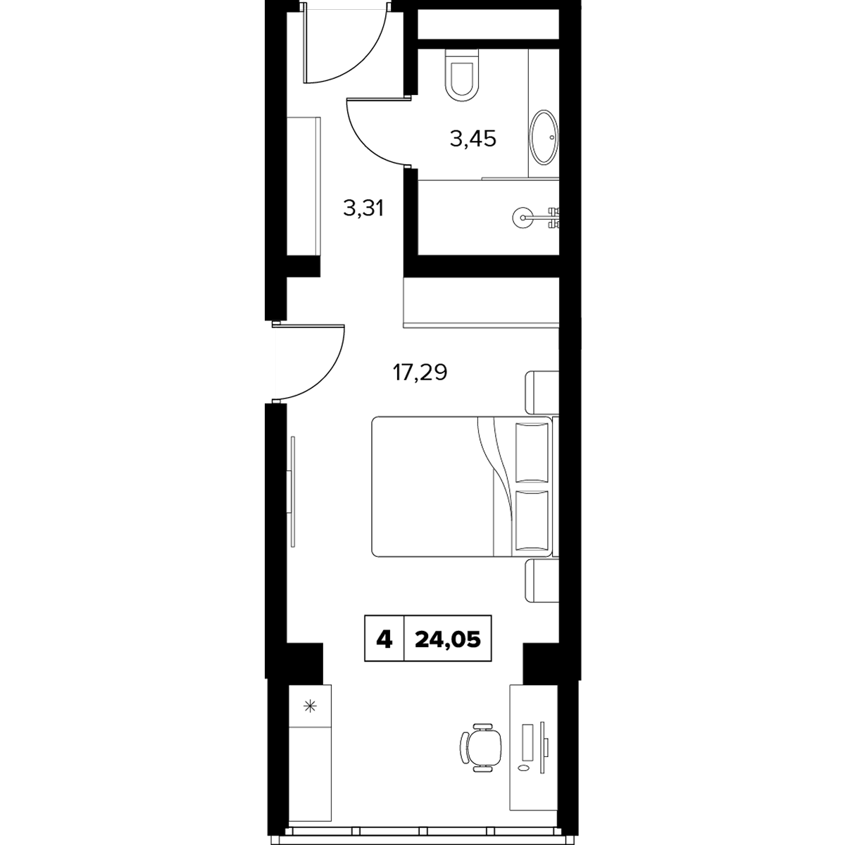 Планировка: 1-комнатная, 24,05 м²–50,29 м²